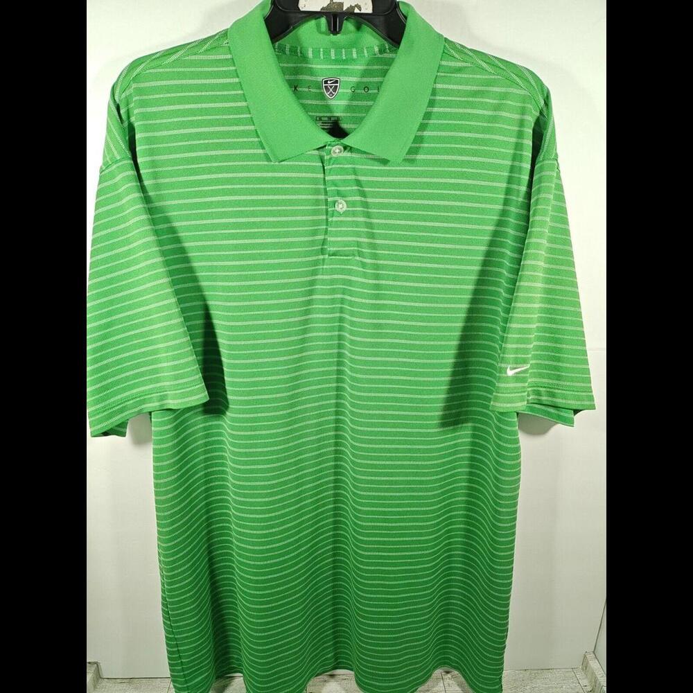 Nike Golf Performance Polo Men's Size XL Green White Stripe Embroidered Swoosh